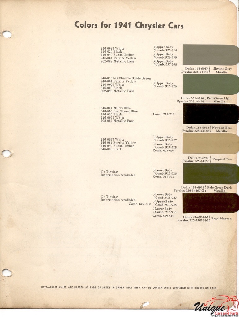 1941 Chrysler Paint Charts DuPont 2